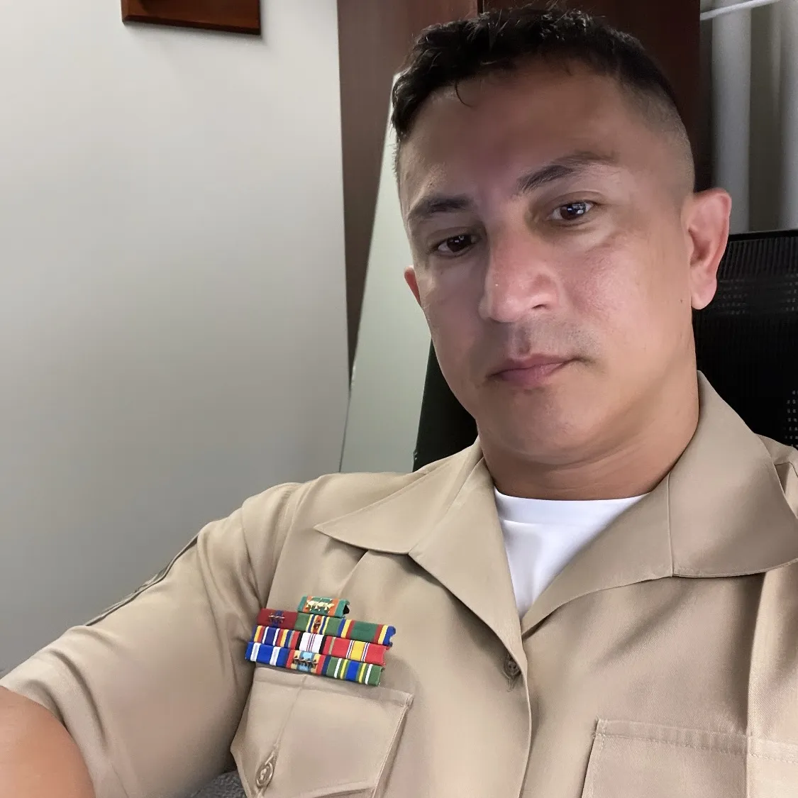 Patrick in his Marine Corps service uniform with ribbons