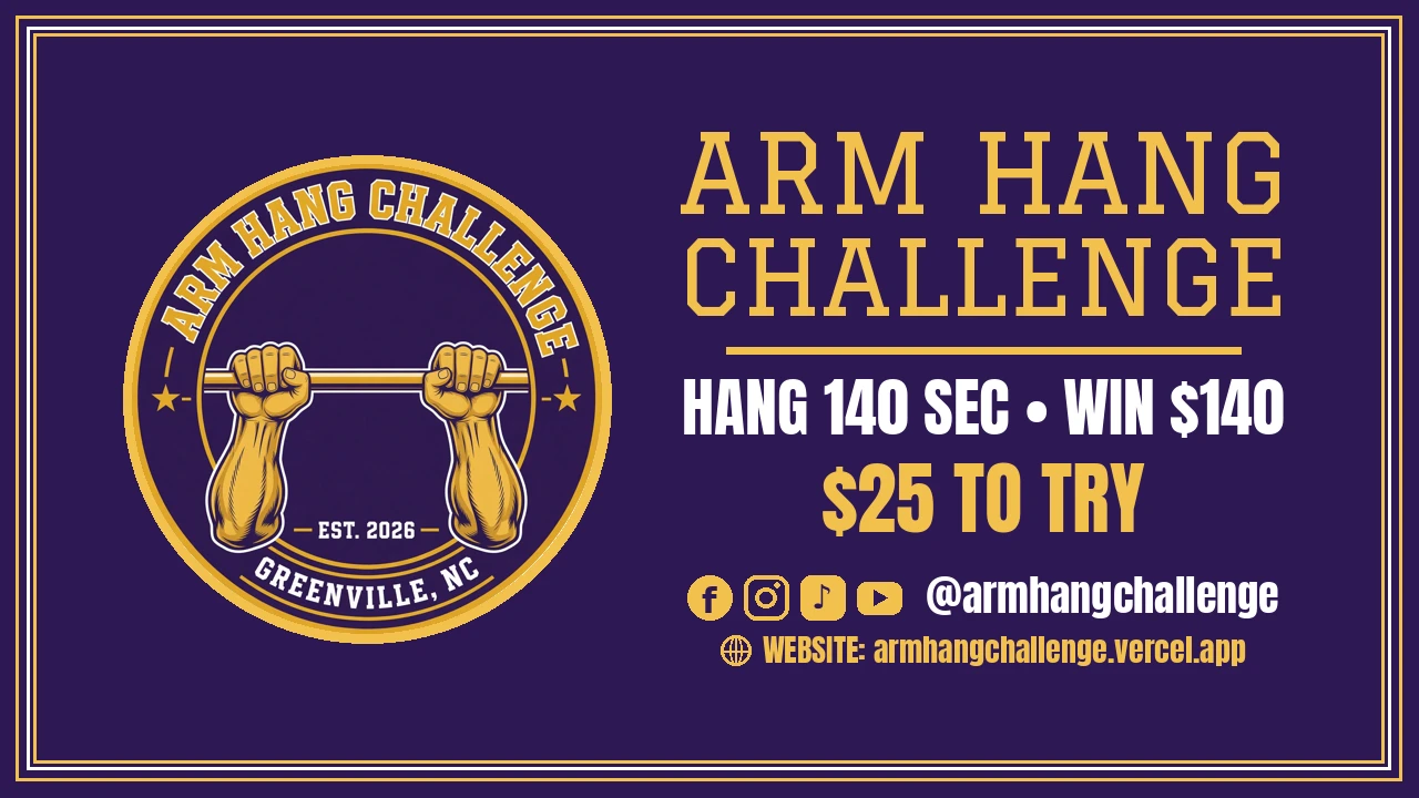 Arm Hang Challenge — Hang 140 seconds. Win $140.